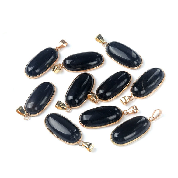 Pendant Necklace Natural Agate Crystal Semiprecious Stone Gilded Oval Polished Edging