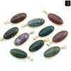 Pendant Necklace Natural Agate Crystal Semiprecious Stone Gilded Oval Polished Edging