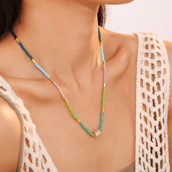 Pendant Necklace Natural Beaded Diamond Geometric Titanium Steel Electroplating For Women