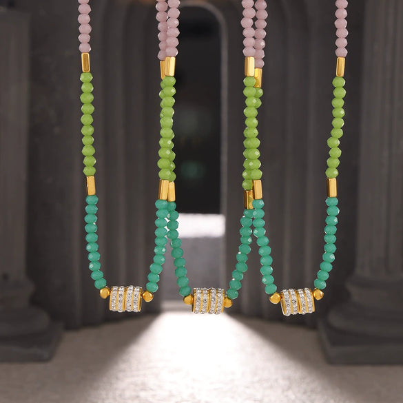 Pendant Necklace Natural Beaded Diamond Geometric Titanium Steel Electroplating For Women