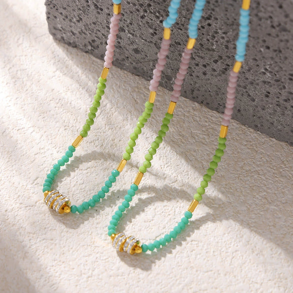 Pendant Necklace Natural Beaded Diamond Geometric Titanium Steel Electroplating For Women