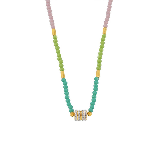 Pendant Necklace Natural Beaded Diamond Geometric Titanium Steel Electroplating For Women