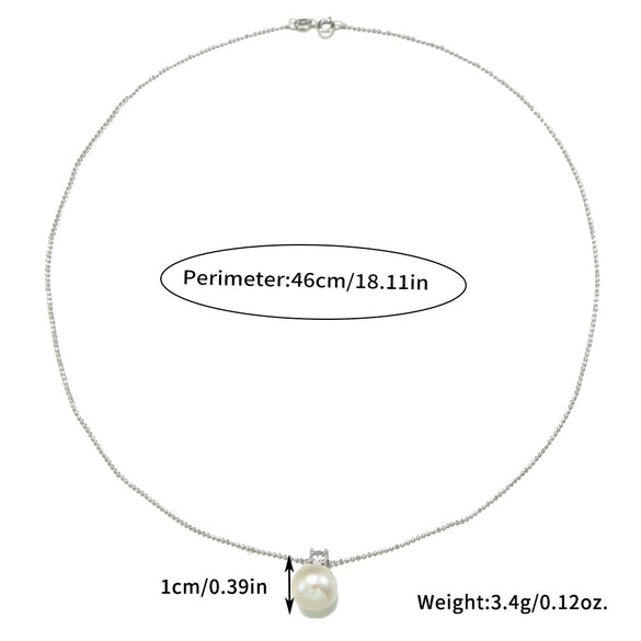Pendant Necklace Natural Freshwater Pearl Round S925 Sterling Silver Elegant Minimalist