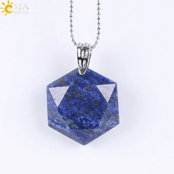 Pendant Necklace Natural Semiprecious Stone And Copper Accessories With Hexagram Design And Electroplating Treatment