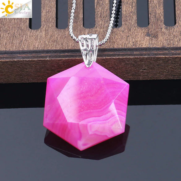 Pendant Necklace Natural Semiprecious Stone And Copper Accessories With Hexagram Design And Electroplating Treatment