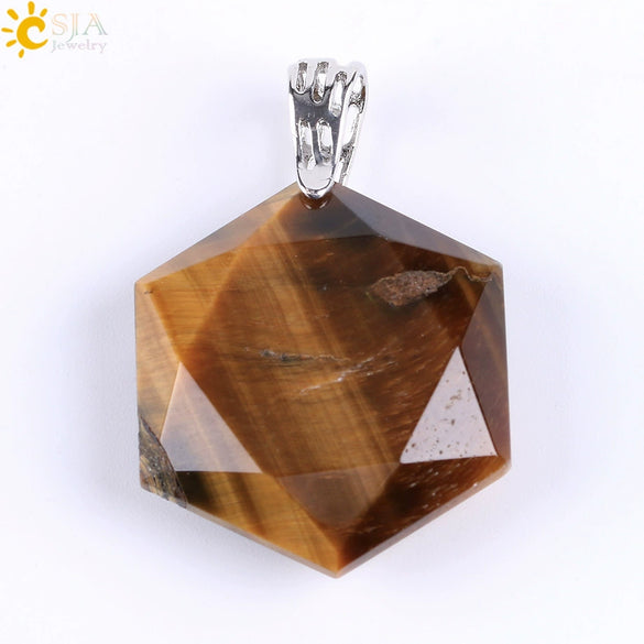 Pendant Necklace Natural Semiprecious Stone And Copper Accessories With Hexagram Design And Electroplating Treatment