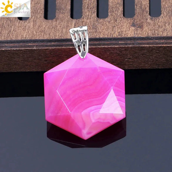 Pendant Necklace Natural Semiprecious Stone And Copper Accessories With Hexagram Design And Electroplating Treatment
