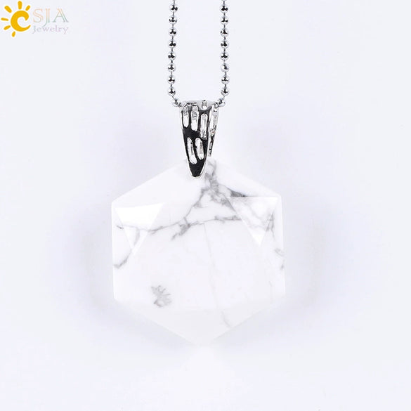 Pendant Necklace Natural Semiprecious Stone And Copper Accessories With Hexagram Design And Electroplating Treatment