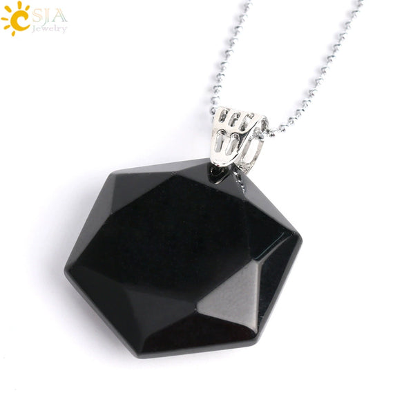 Pendant Necklace Natural Semiprecious Stone And Copper Accessories With Hexagram Design And Electroplating Treatment