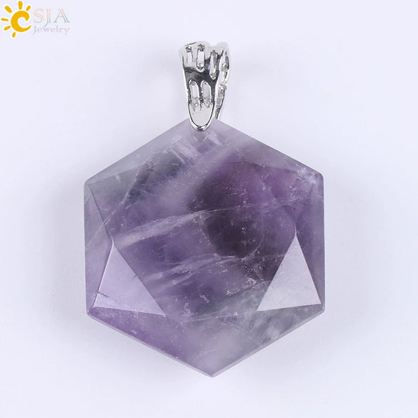 Pendant Necklace Natural Semiprecious Stone And Copper Accessories With Hexagram Design And Electroplating Treatment