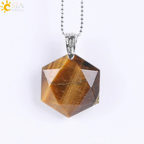 Pendant Necklace Natural Semiprecious Stone And Copper Accessories With Hexagram Design And Electroplating Treatment