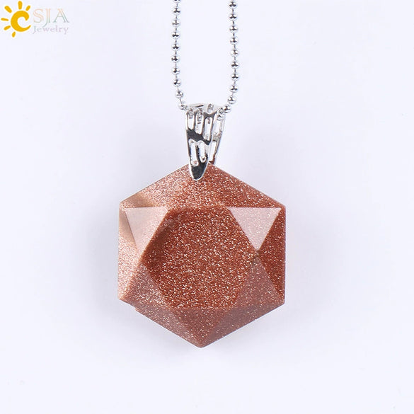 Pendant Necklace Natural Semiprecious Stone And Copper Accessories With Hexagram Design And Electroplating Treatment