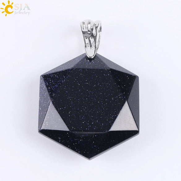 Pendant Necklace Natural Semiprecious Stone And Copper Accessories With Hexagram Design And Electroplating Treatment