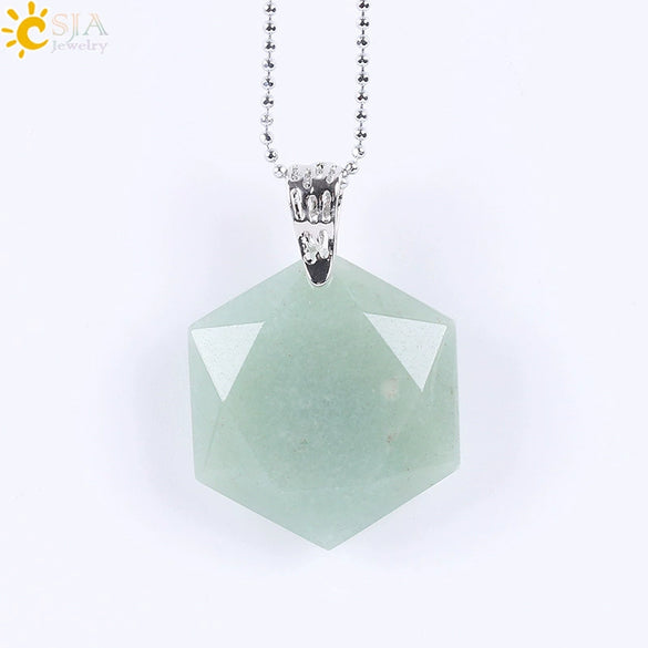 Pendant Necklace Natural Semiprecious Stone And Copper Accessories With Hexagram Design And Electroplating Treatment