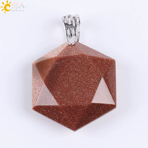 Pendant Necklace Natural Semiprecious Stone And Copper Accessories With Hexagram Design And Electroplating Treatment