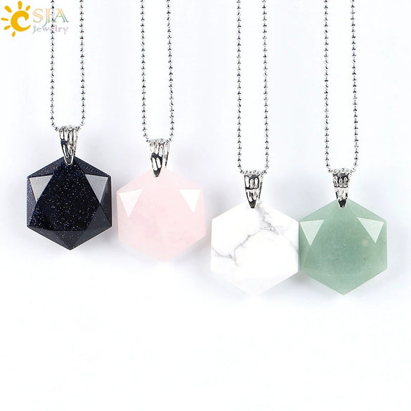 Pendant Necklace Natural Semiprecious Stone And Copper Accessories With Hexagram Design And Electroplating Treatment