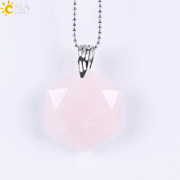 Pendant Necklace Natural Semiprecious Stone And Copper Accessories With Hexagram Design And Electroplating Treatment