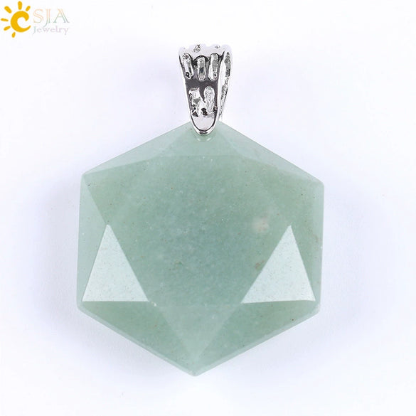 Pendant Necklace Natural Semiprecious Stone And Copper Accessories With Hexagram Design And Electroplating Treatment