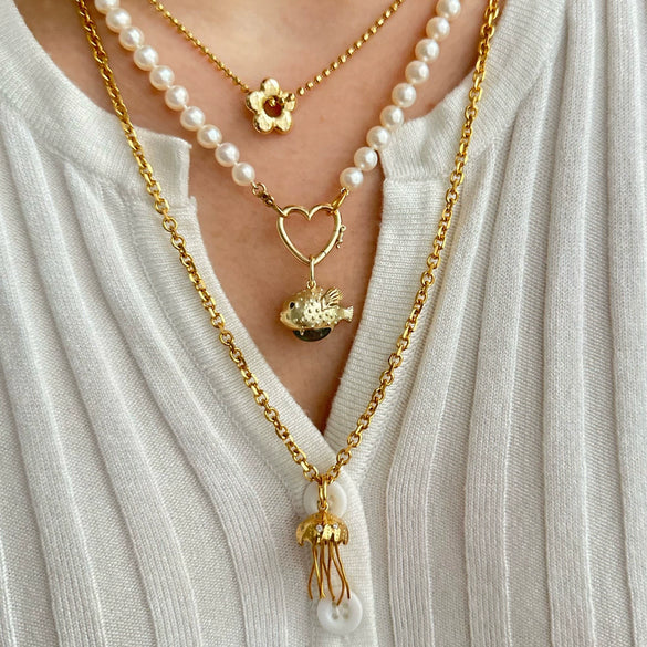Pendant Necklace Octopus Jellyfish Underwater World Series Natural Pearl Baroque Style Titanium Steel Stainless Steel Geometric Electroplating