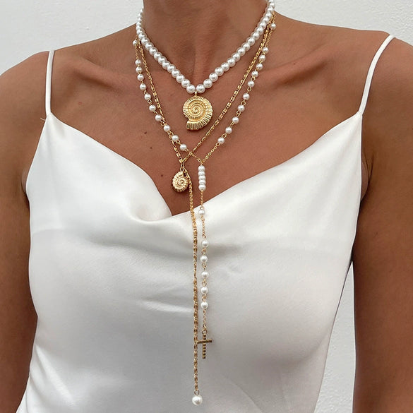 Pendant Necklace Pearl Iron Chain Alloy Geometric Style Women's