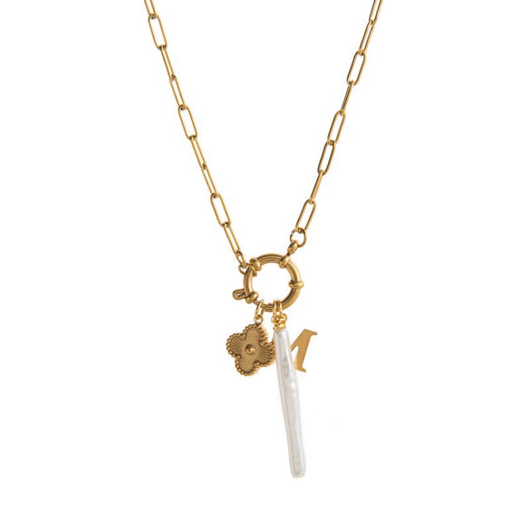 Pendant Necklace Retro Style Titanium Steel Geometric Pattern Electroplating Unisex Pearl