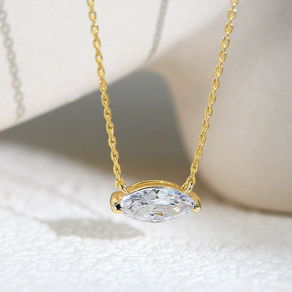 Pendant Necklace S925 Sterling Silver Marquise Zircon Geometric Cross Chain Women's