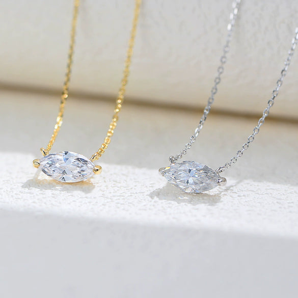Pendant Necklace S925 Sterling Silver Marquise Zircon Geometric Cross Chain Women's