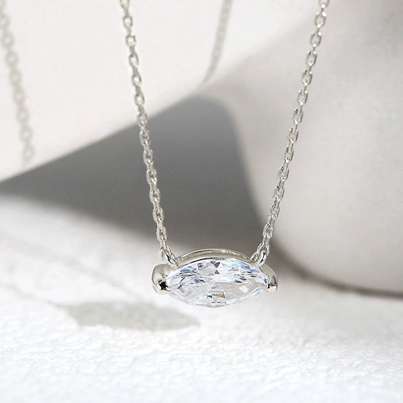 Pendant Necklace S925 Sterling Silver Marquise Zircon Geometric Cross Chain Women's