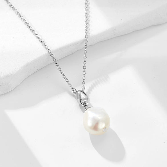 Pendant Necklace S925 Sterling Silver Natural Baroque Pearl Geometric Style Women's Cross Chain