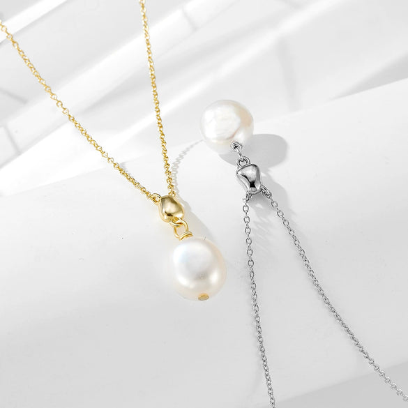 Pendant Necklace S925 Sterling Silver Natural Baroque Pearl Geometric Style Women's Cross Chain