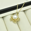 Pendant Necklace 925 Silver Copper Freshwater Pearl Hollow Flower Style