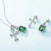 Pendant Necklace 925 Silver Emerald High Carbon Diamond Geometric Retro Style Cross Chain