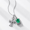 Pendant Necklace 925 Silver Emerald High Carbon Diamond Geometric Retro Style Cross Chain