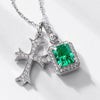 Pendant Necklace 925 Silver Emerald High Carbon Diamond Geometric Retro Style Cross Chain