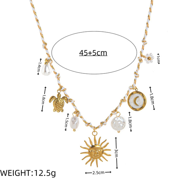 Pendant Necklace Stainless Steel Animal Zodiac Pattern Knotted Rope Chain With Vacuum Electroplating