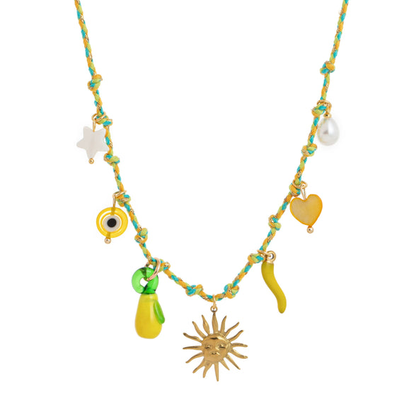 Pendant Necklace Stainless Steel Animal Zodiac Pattern Knotted Rope Chain With Vacuum Electroplating