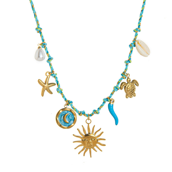 Pendant Necklace Stainless Steel Animal Zodiac Pattern Knotted Rope Chain With Vacuum Electroplating