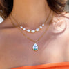 Pendant Necklace Stainless Steel Doublelayer Chain Pearl Splicing Sweet Geometric Drop Shape Electroplating For Women
