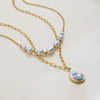 Pendant Necklace Stainless Steel Doublelayer Chain Pearl Splicing Sweet Geometric Drop Shape Electroplating For Women