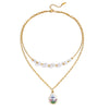 Pendant Necklace Stainless Steel Doublelayer Chain Pearl Splicing Sweet Geometric Drop Shape Electroplating For Women