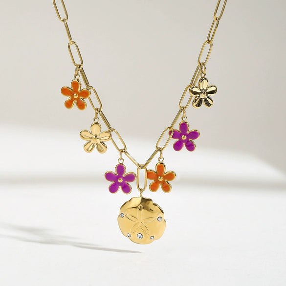 Pendant Necklace Stainless Steel Electroplated With Bow And Flower Design For Women