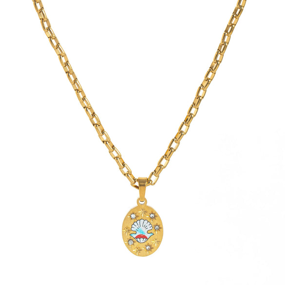 Pendant Necklace Stainless Steel Geometric Flower Heart Style Vacuum Plating