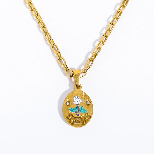 Pendant Necklace Stainless Steel Geometric Flower Heart Style Vacuum Plating