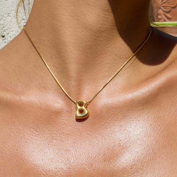 Pendant Necklace Stainless Steel Glossy Balloon Bubble Chubby Cute Q Version English Letter Electroplating Unisex Snake Bone Chain