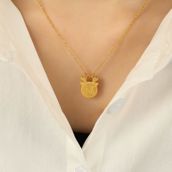 Pendant Necklace Stainless Steel Gold Plated Vintage Fashion Design