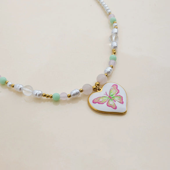 Pendant Necklace Stainless Steel Heart Shape Electroplating Women's String Of Pearls