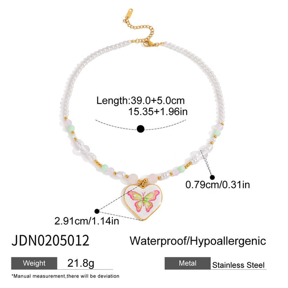 Pendant Necklace Stainless Steel Heart Shape Electroplating Women's String Of Pearls