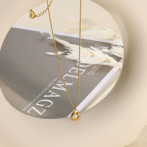 Pendant Necklace Stainless Steel Imitation Pearl Geometric Bow Sunflower Electroplating