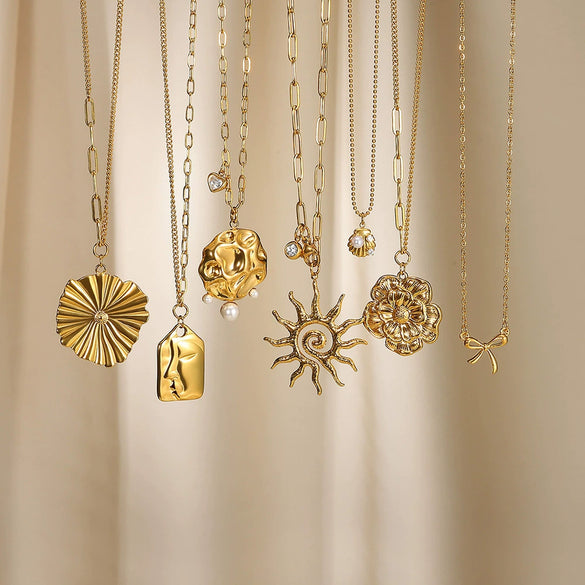 Pendant Necklace Stainless Steel Imitation Pearl Geometric Bow Sunflower Electroplating
