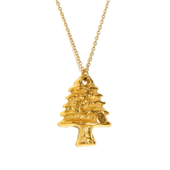 Pendant Necklace Stainless Steel 18K Gold Plated Flower Pattern Christmas Tree Styling For Women